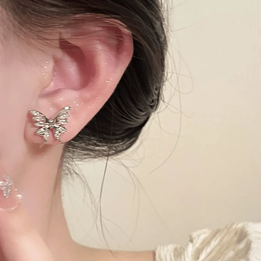 Glitter CZ Inlaid Butterfly Ear Wrap Earrings
