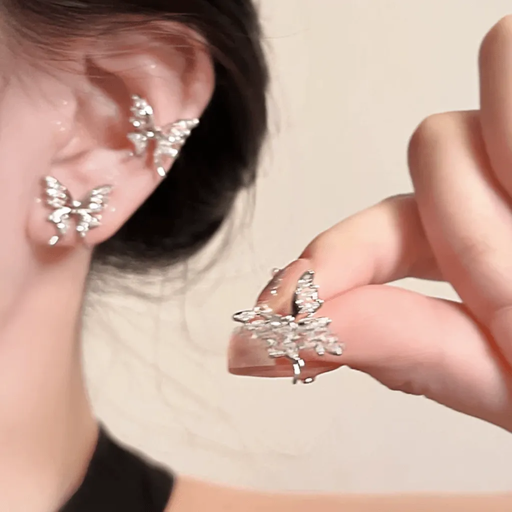 Glitter CZ Inlaid Butterfly Ear Wrap Earrings