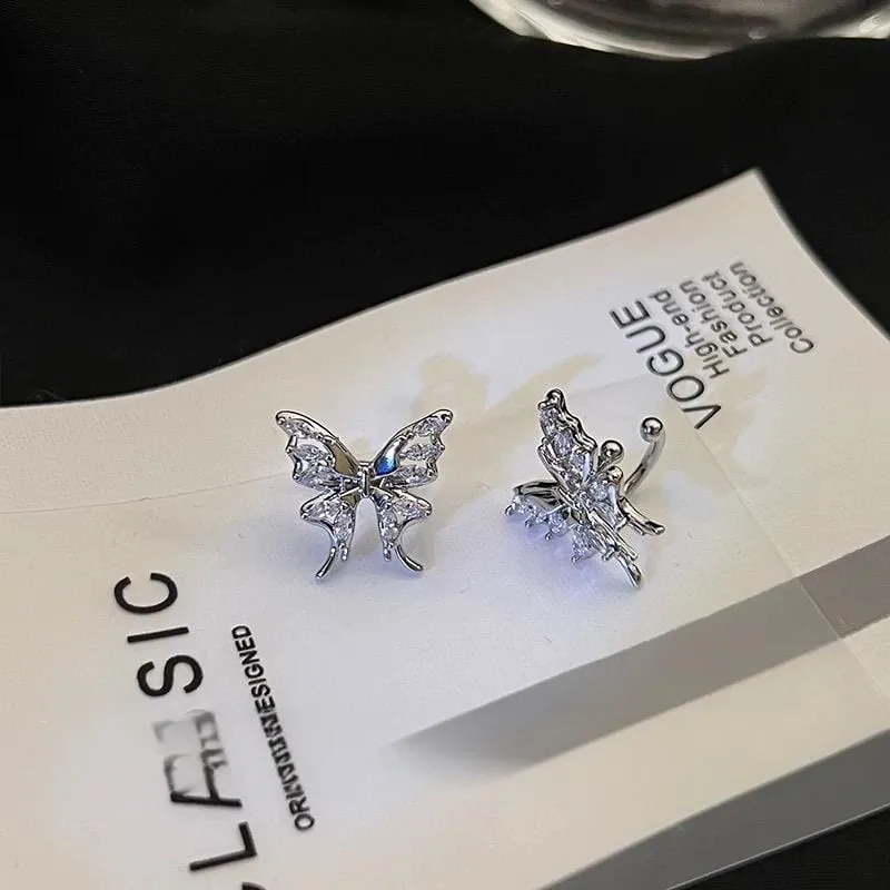 Glitter CZ Inlaid Butterfly Ear Wrap Earrings