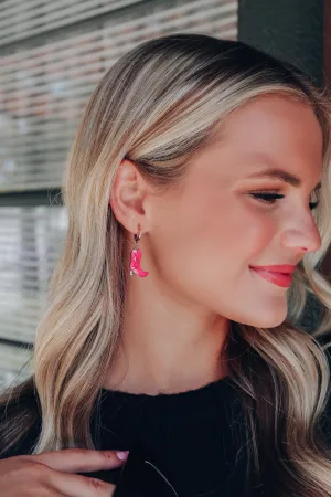 Glitter Enamel Boot Hoop Earrings - Hot Pink