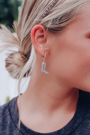 Glitter Enamel Boot Hoop Earrings - Silver