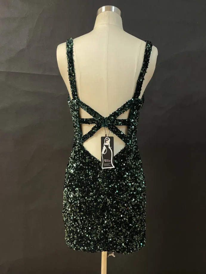 Glitter Tight V-Neck Lavender Sequined Homecoming Dress