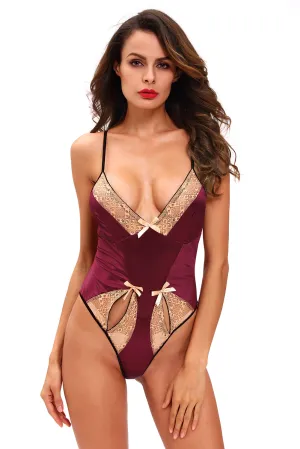 Gold Lace Detail Purple Satin Teddy