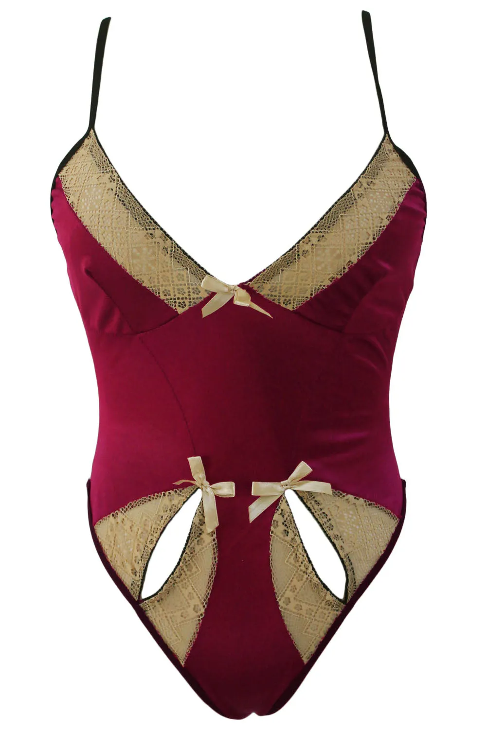 Gold Lace Detail Purple Satin Teddy