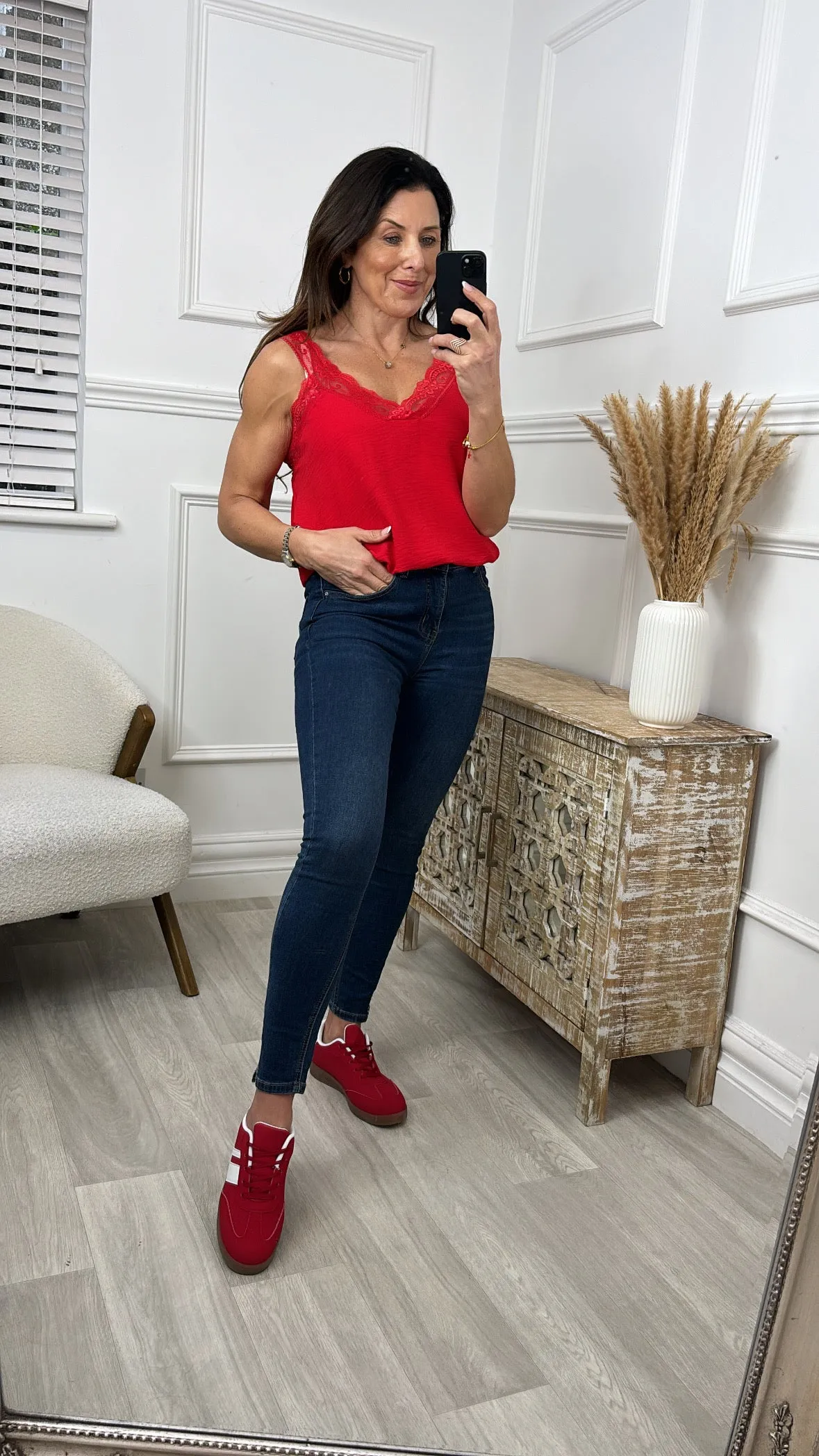 Golda Red Lace Trim Cami