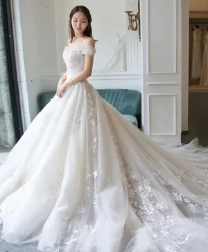 Gorgeous Off the Shoulder Lace Wedding Dresses Tulle Vintage Bridal Gown
