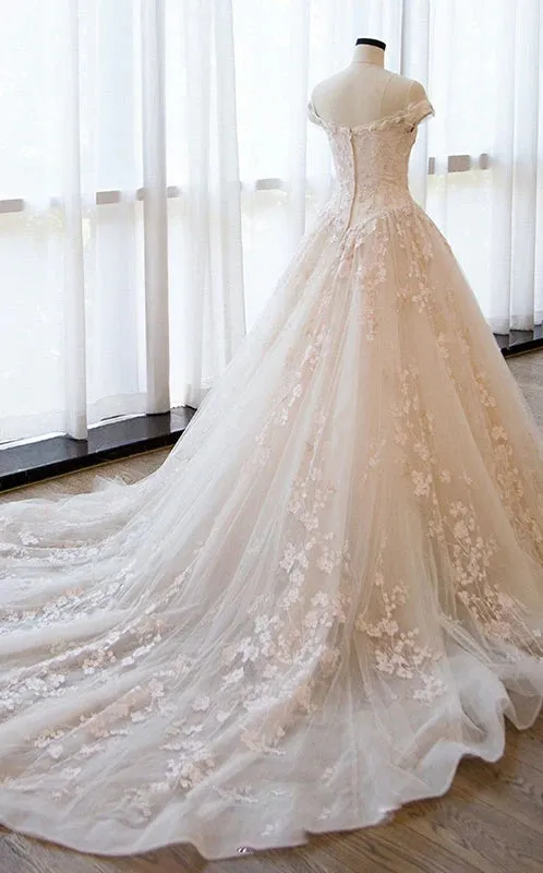 Gorgeous Off the Shoulder Lace Wedding Dresses Tulle Vintage Bridal Gown