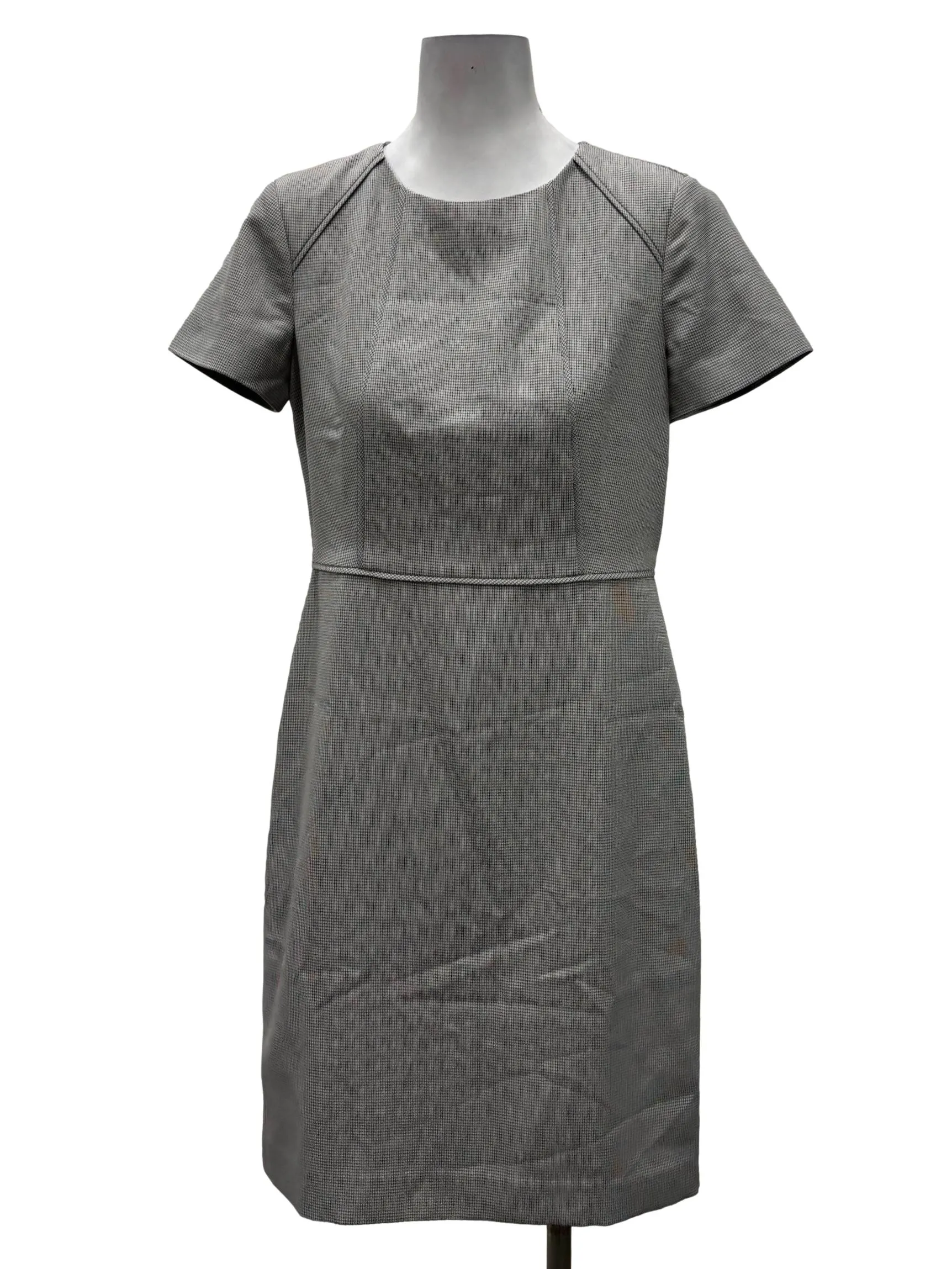 Grey V-Neck Roundneck Grid Sheath Dress