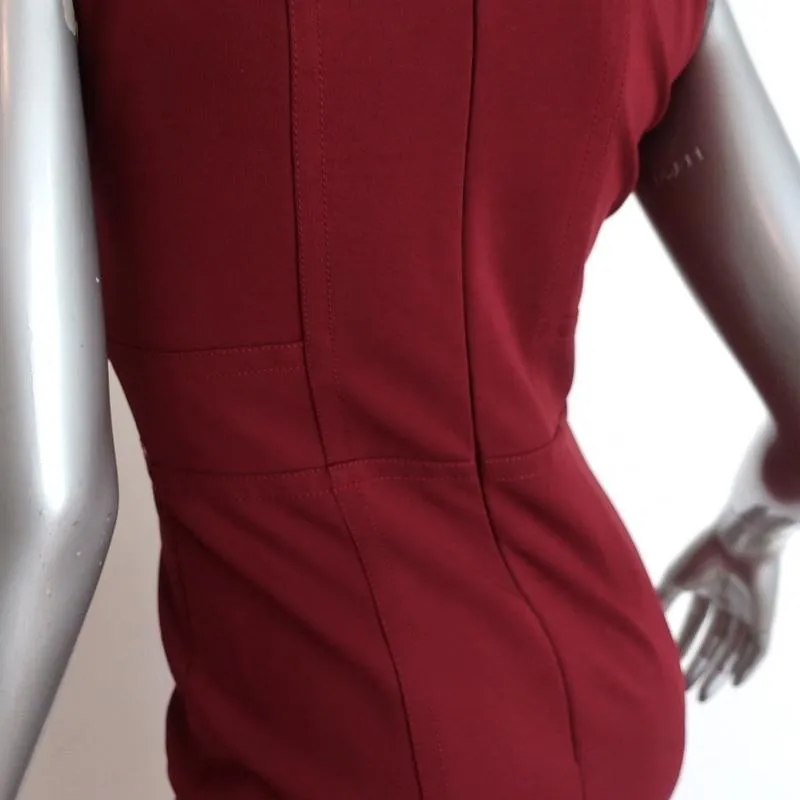 Gucci Dress Red Compact Jersey Size Small Sleeveless V-Neck Sheath
