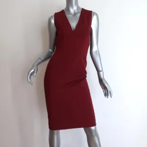 Gucci Dress Red Compact Jersey Size Small Sleeveless V-Neck Sheath