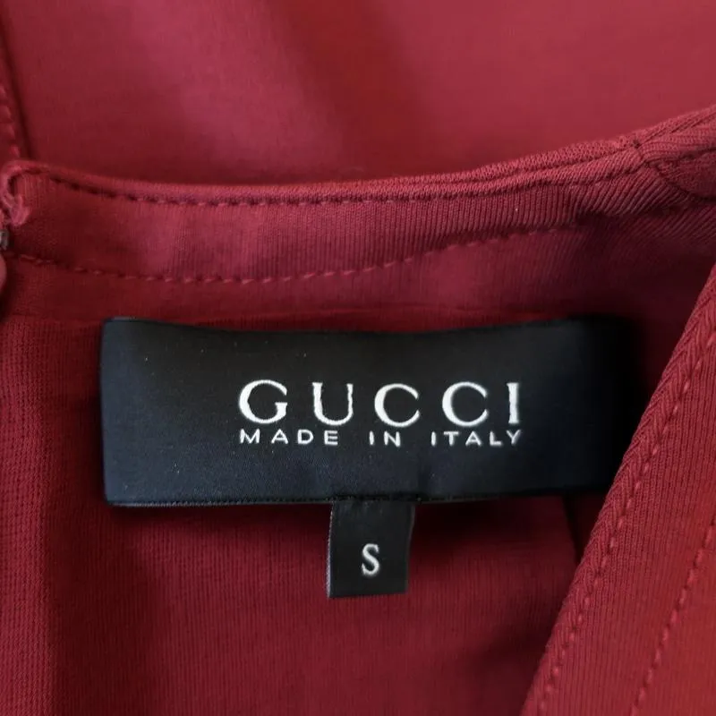 Gucci Dress Red Compact Jersey Size Small Sleeveless V-Neck Sheath
