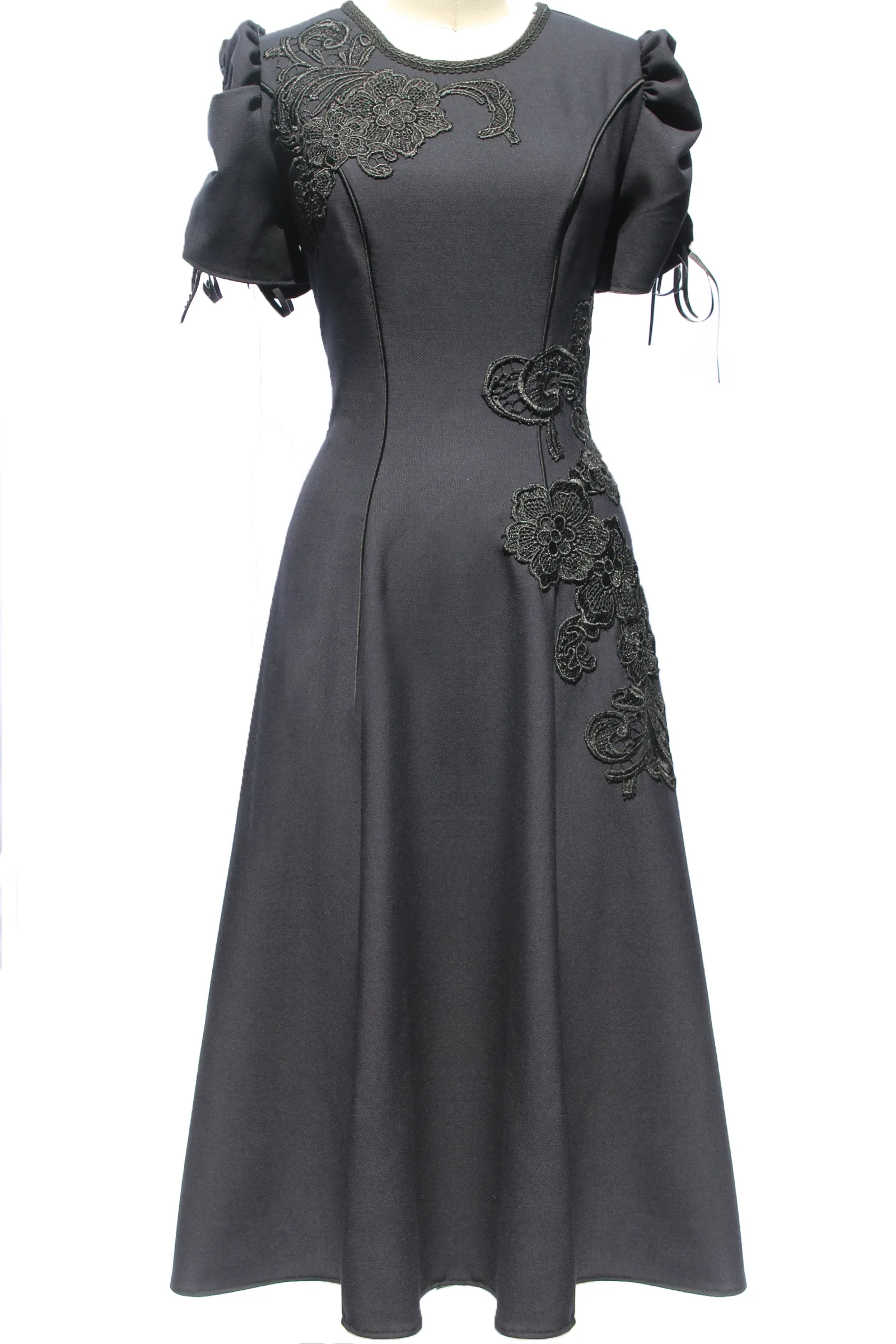 Guipure Lace Fit and Flare Wool Dress