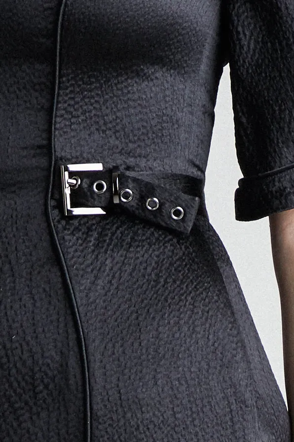 Gunmetal Buckle Hammered Silk Dress