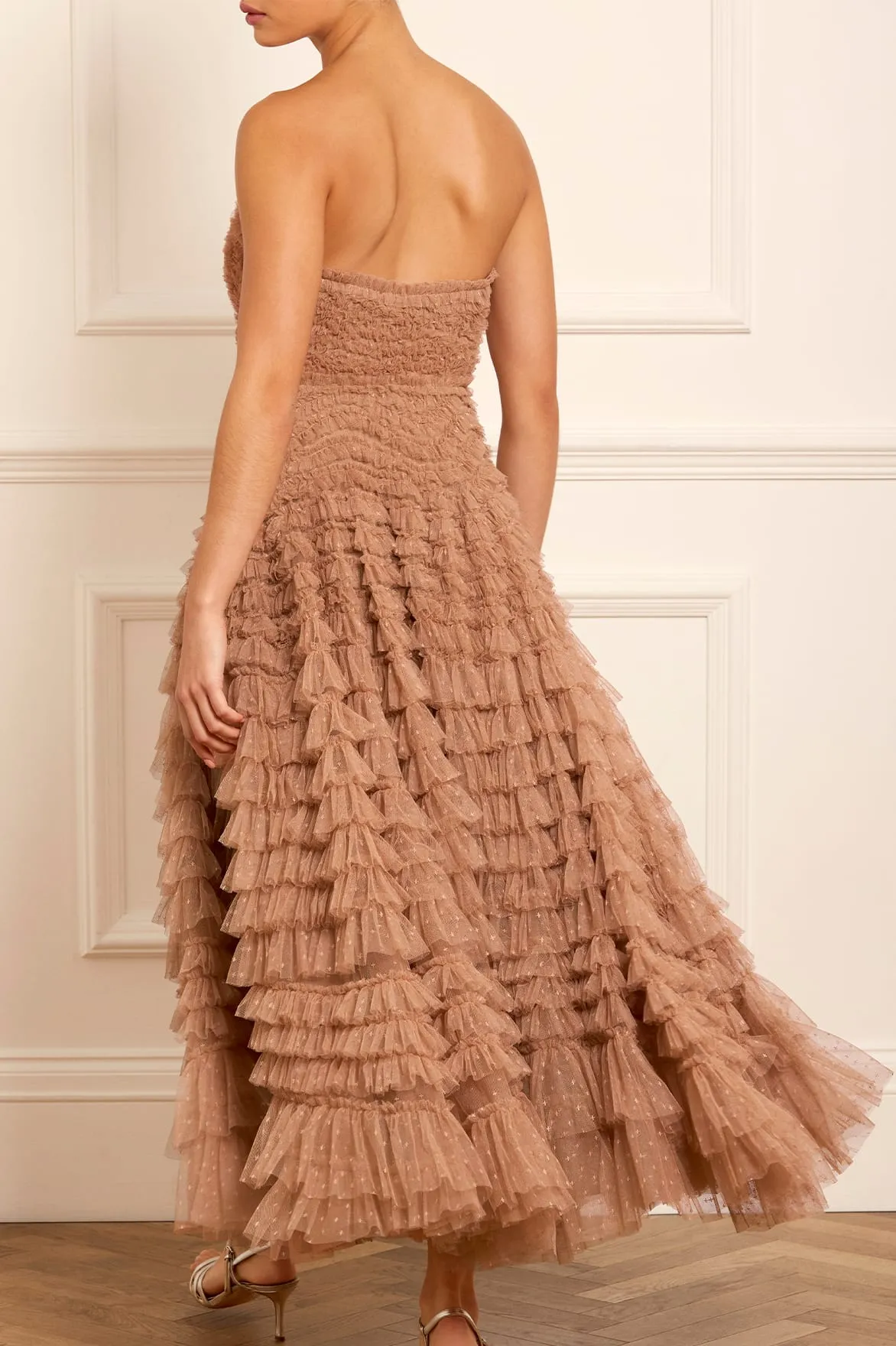 Hattie Ruffle Strapless Ankle Gown