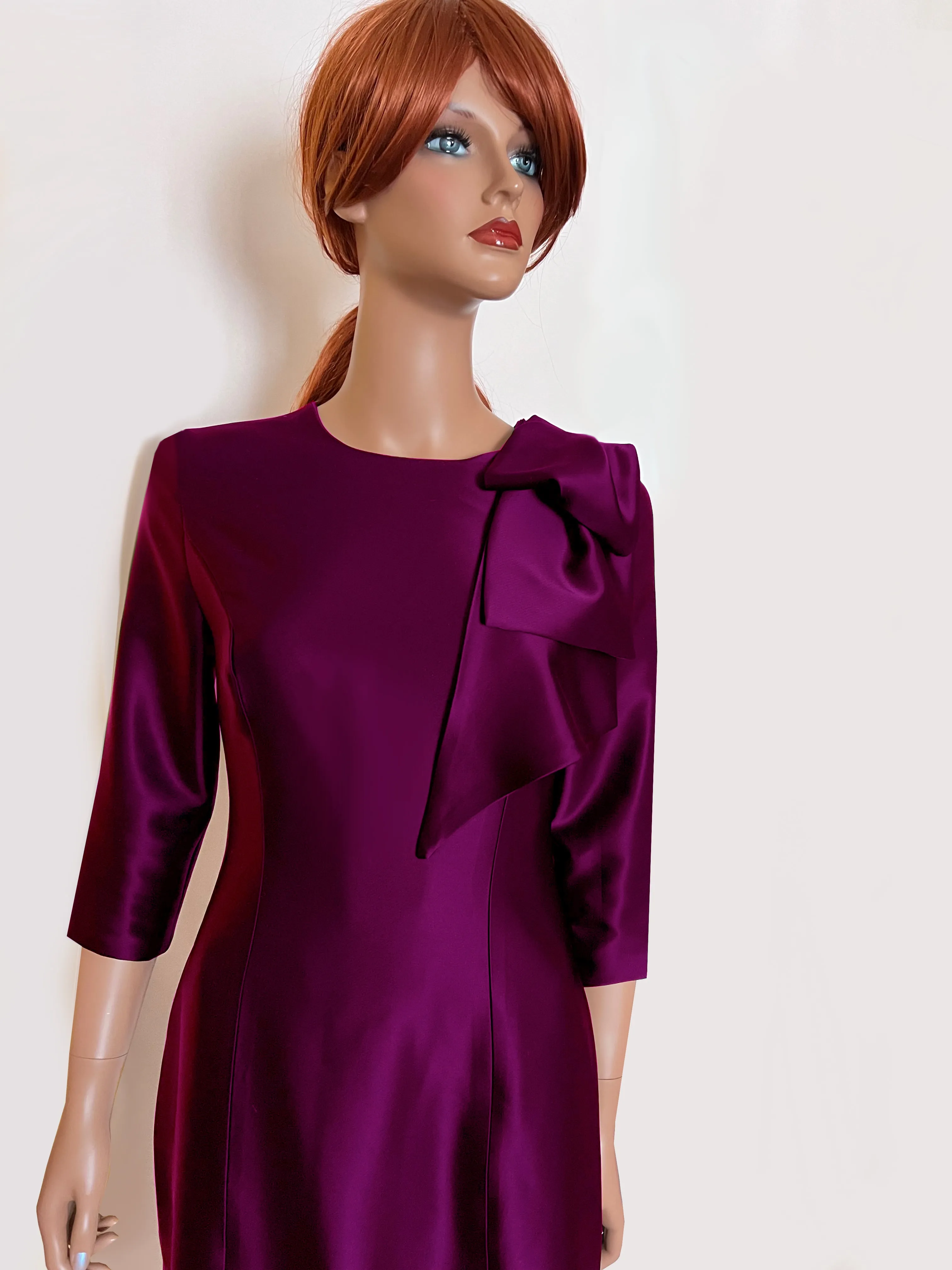 Hestia Satin Sheath Dress with Modern Bow-More Colors