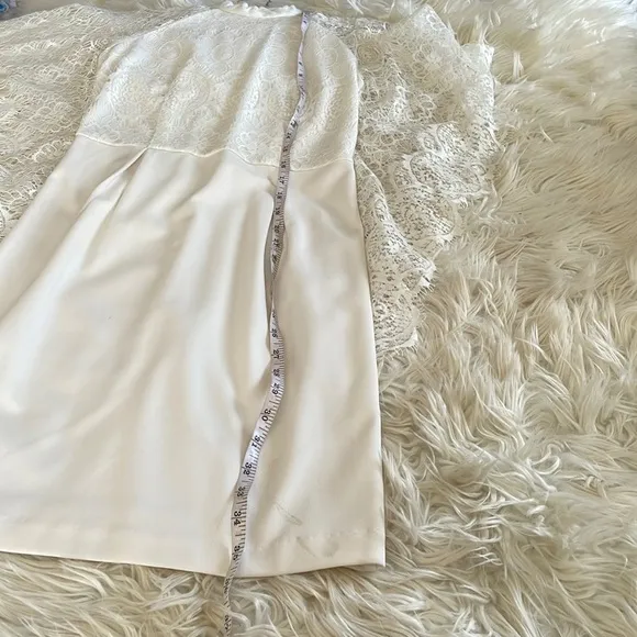 Homemade White high collar sheath pencil midi mini dress angel wing sleeves lacy