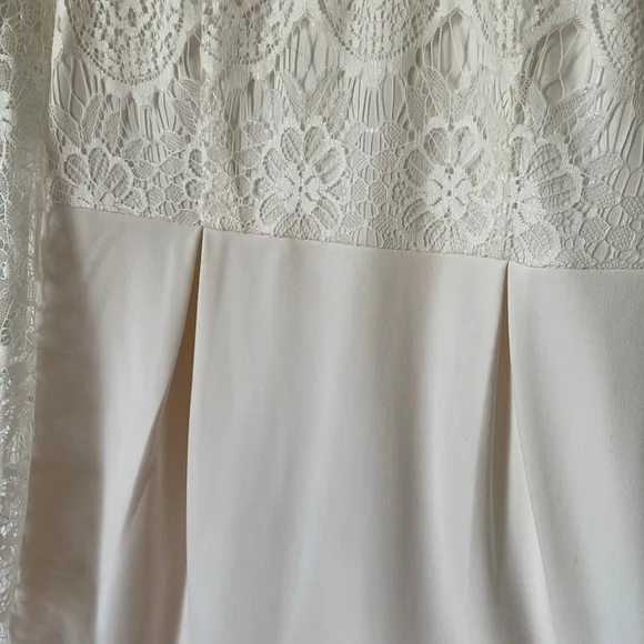 Homemade White high collar sheath pencil midi mini dress angel wing sleeves lacy
