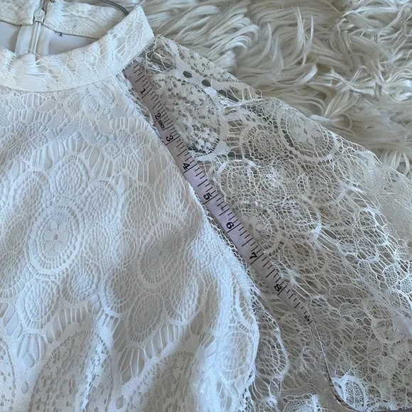 Homemade White high collar sheath pencil midi mini dress angel wing sleeves lacy