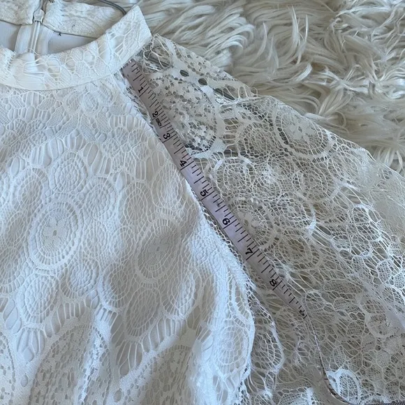 Homemade White high collar sheath pencil midi mini dress angel wing sleeves lacy