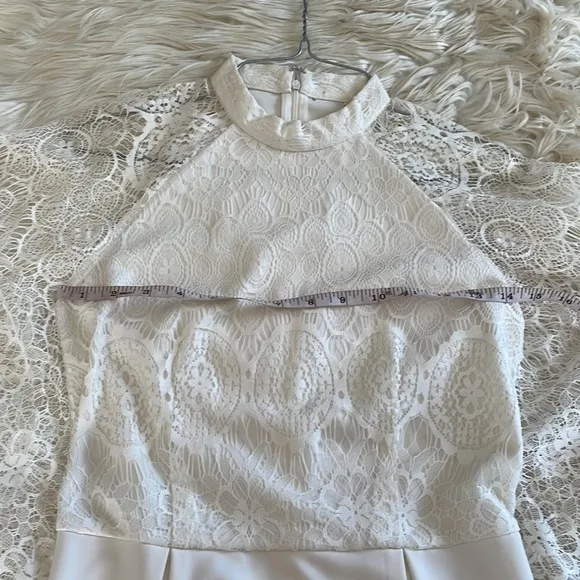 Homemade White high collar sheath pencil midi mini dress angel wing sleeves lacy