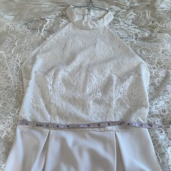 Homemade White high collar sheath pencil midi mini dress angel wing sleeves lacy