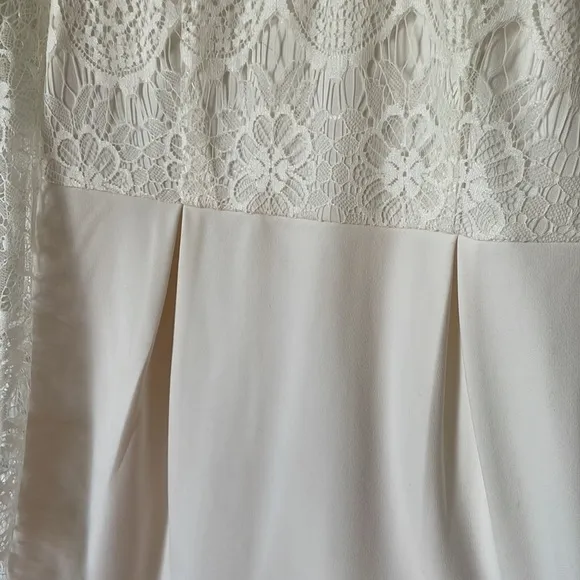 Homemade White high collar sheath pencil midi mini dress angel wing sleeves lacy