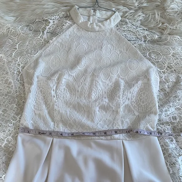 Homemade White high collar sheath pencil midi mini dress angel wing sleeves lacy