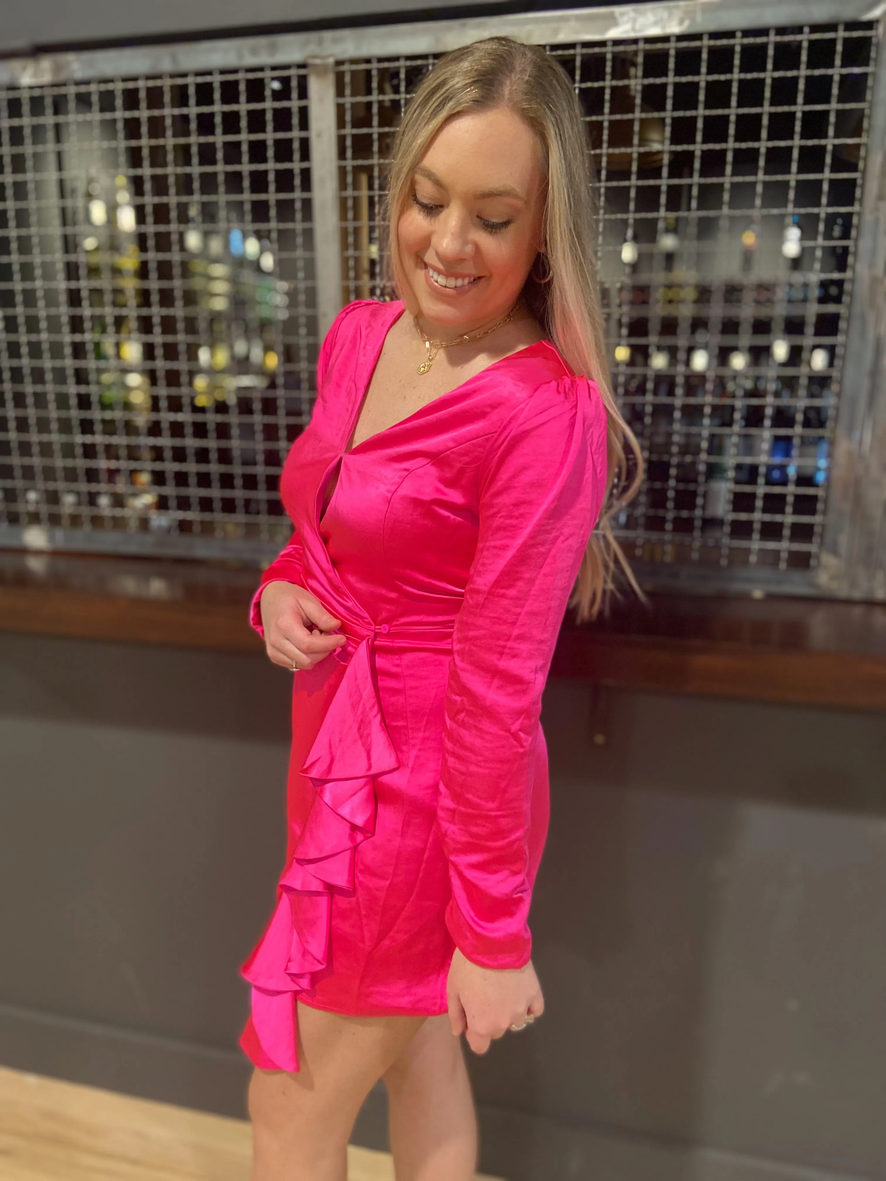 Hot Pink Satin Dress
