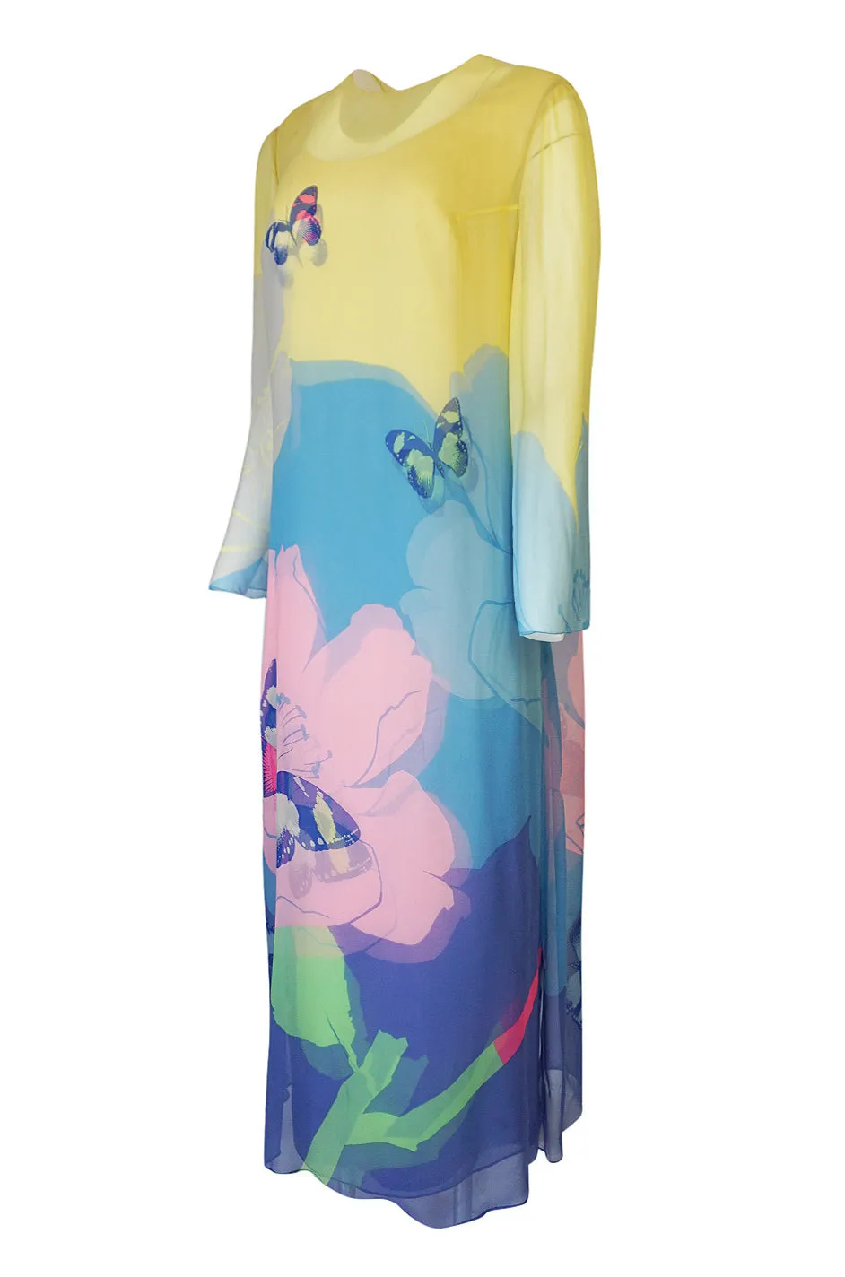 Incredible Spring 2000 Hanae Mori Silk Chiffon Pastel Butterfly Print Dress