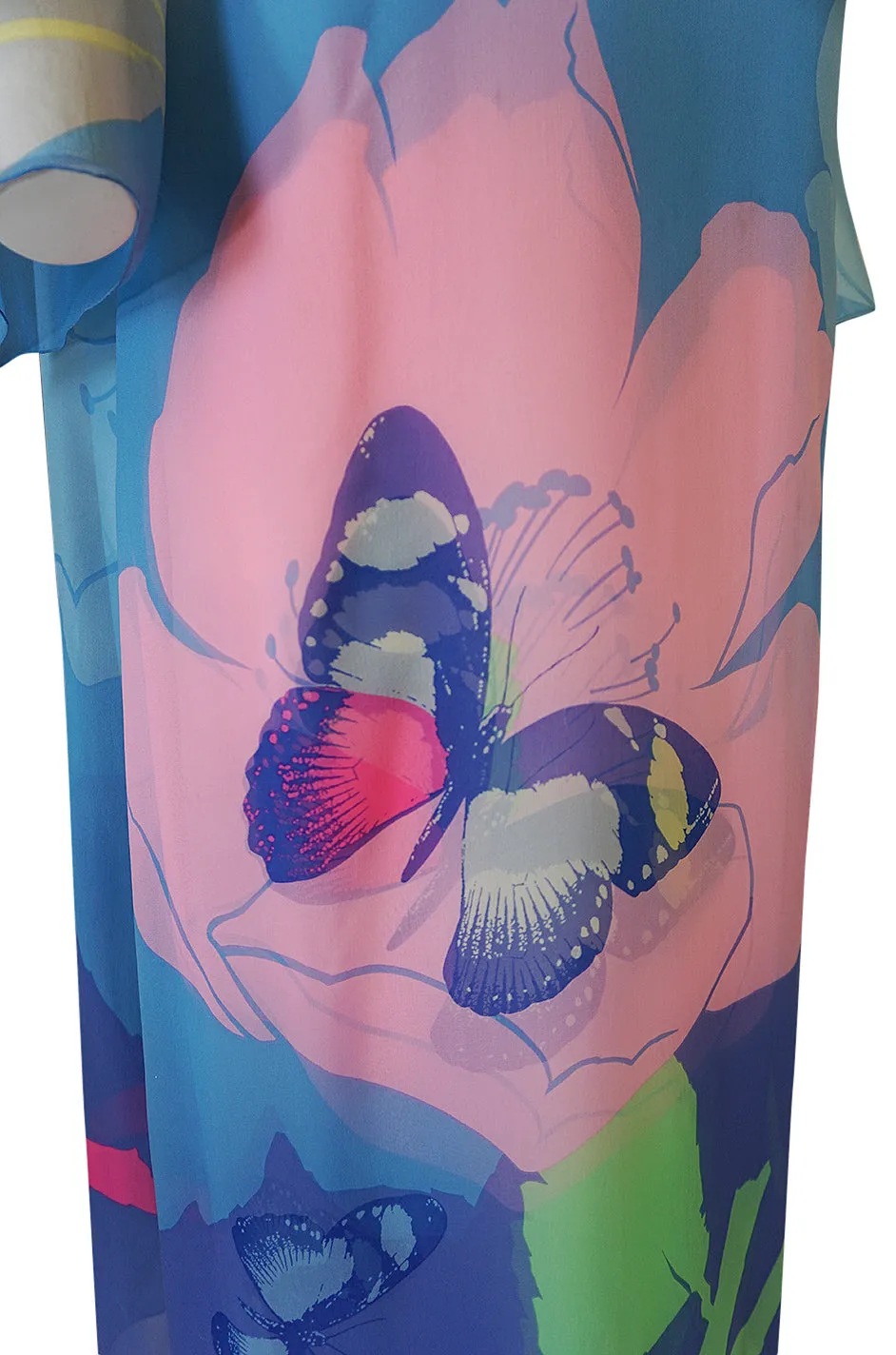 Incredible Spring 2000 Hanae Mori Silk Chiffon Pastel Butterfly Print Dress