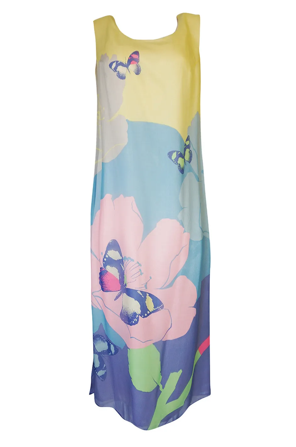 Incredible Spring 2000 Hanae Mori Silk Chiffon Pastel Butterfly Print Dress