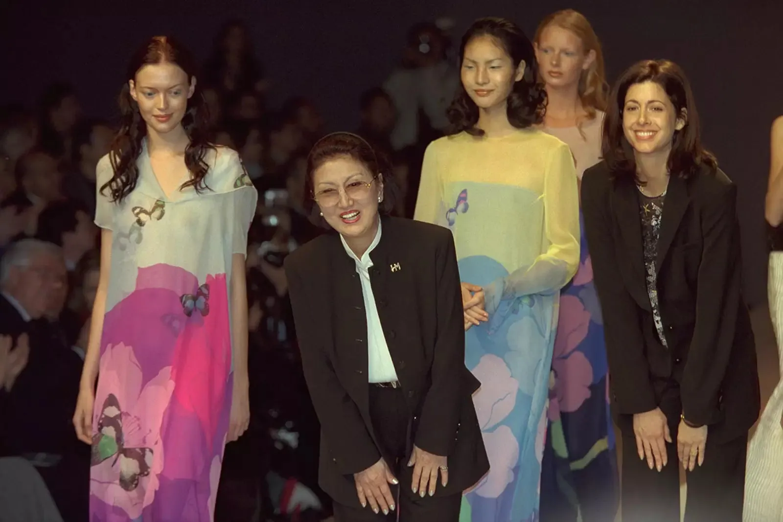 Incredible Spring 2000 Hanae Mori Silk Chiffon Pastel Butterfly Print Dress
