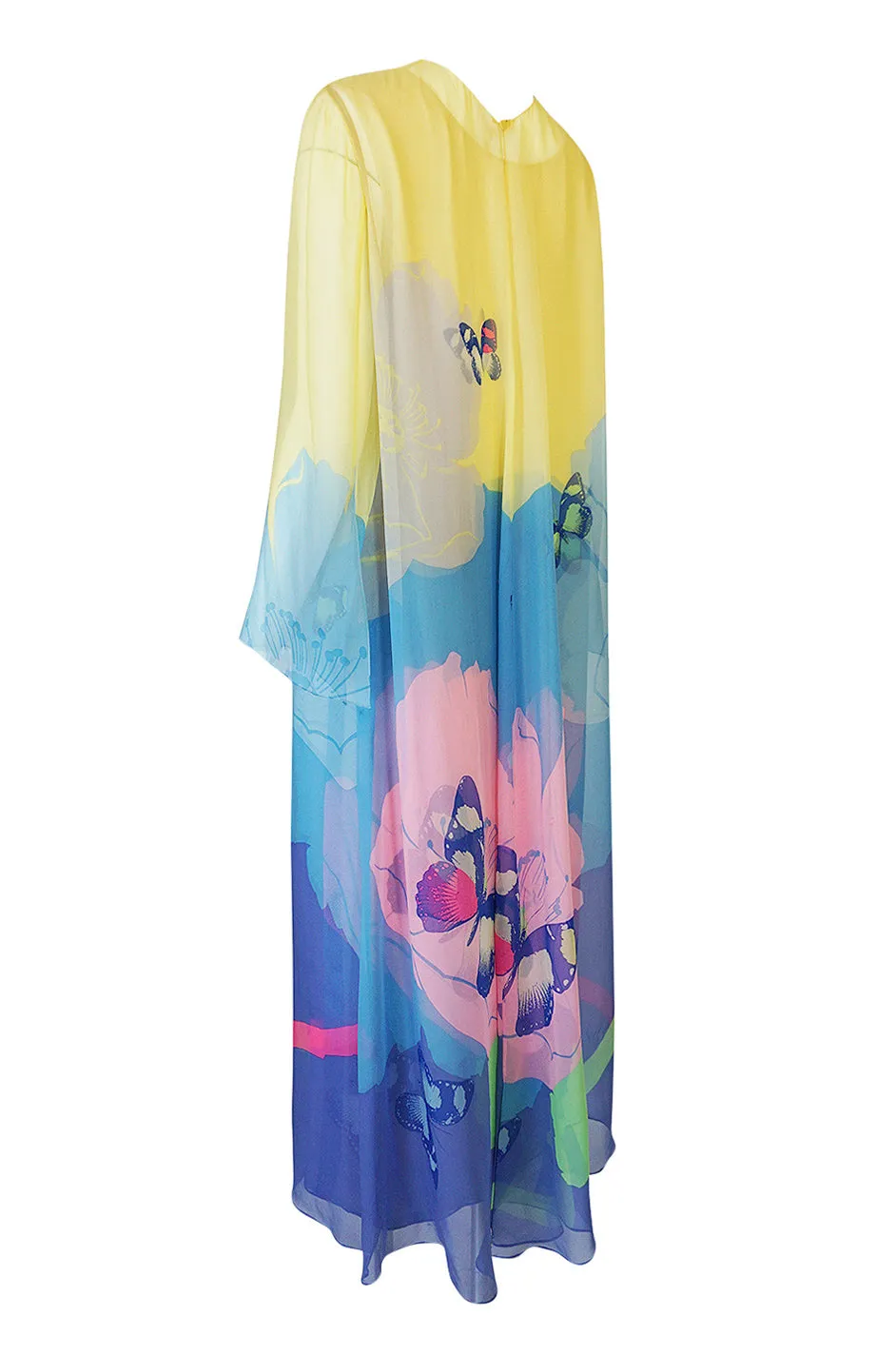 Incredible Spring 2000 Hanae Mori Silk Chiffon Pastel Butterfly Print Dress