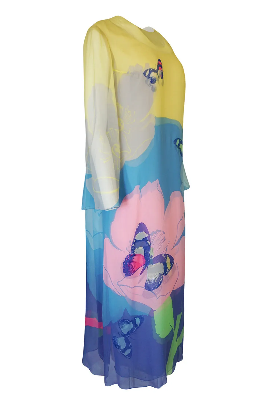 Incredible Spring 2000 Hanae Mori Silk Chiffon Pastel Butterfly Print Dress