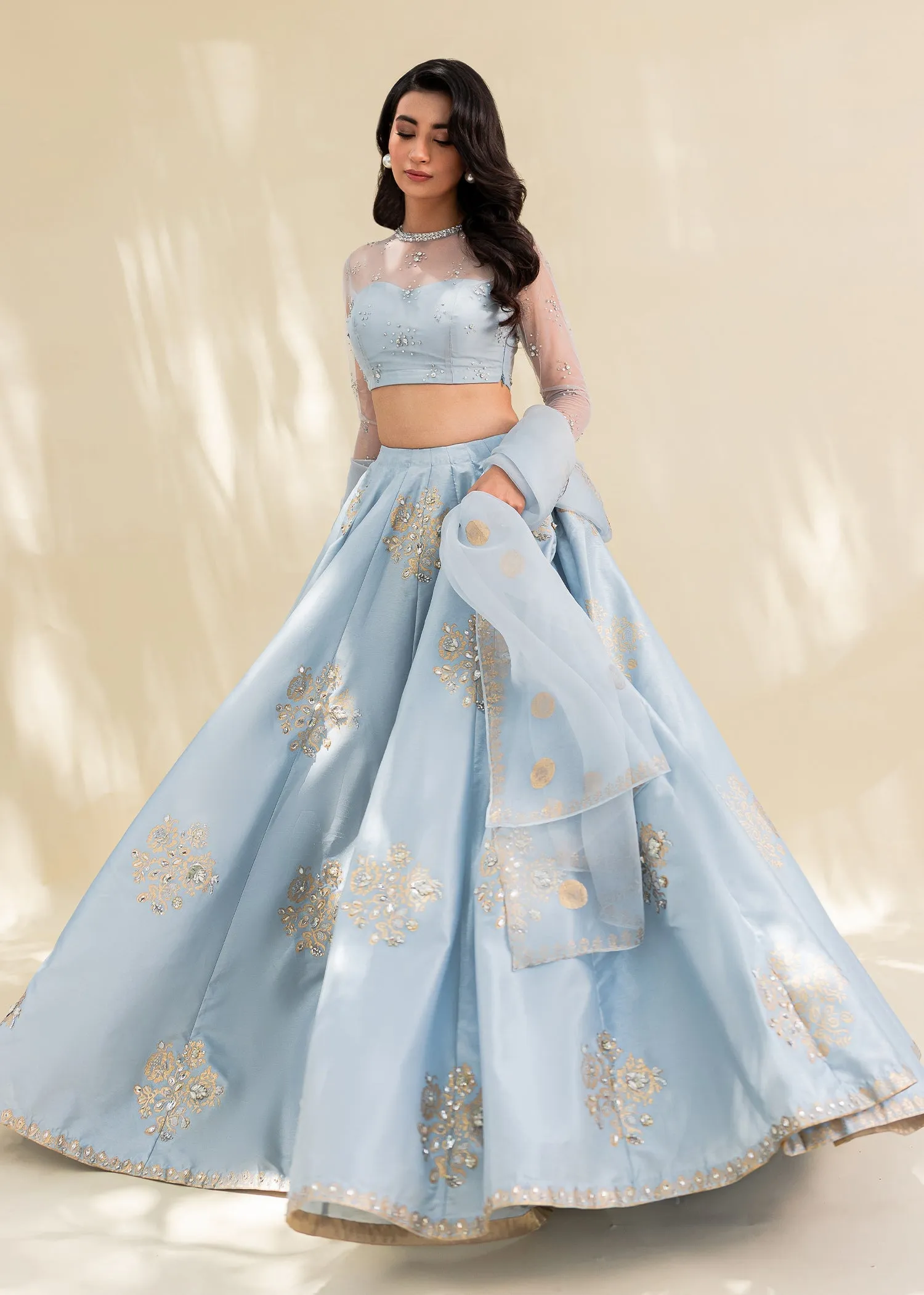 Indian Wedding Dress in Silk Blue Lehenga Choli Style