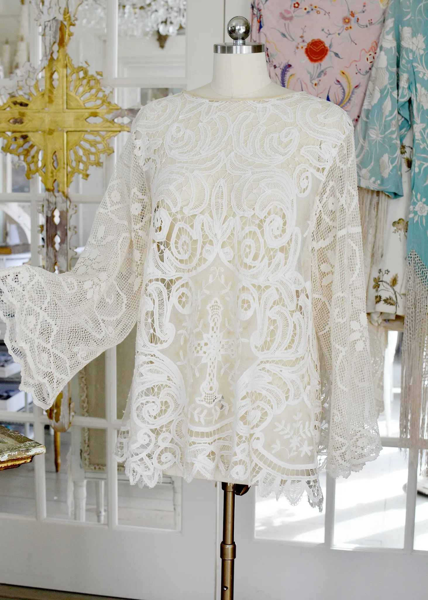 Iris Antique Creme French Normandy Battenberg Lace Tunic