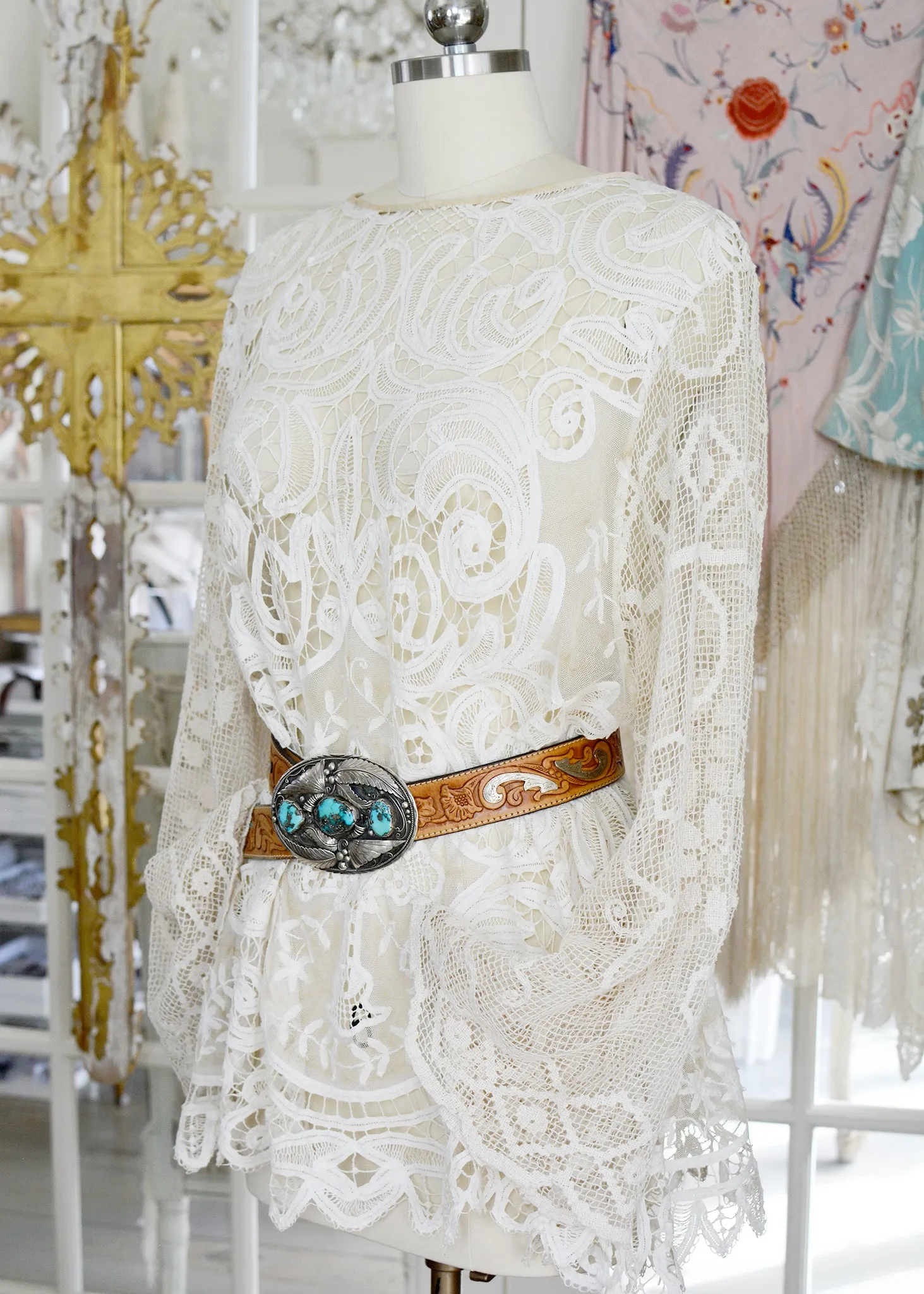 Iris Antique Creme French Normandy Battenberg Lace Tunic