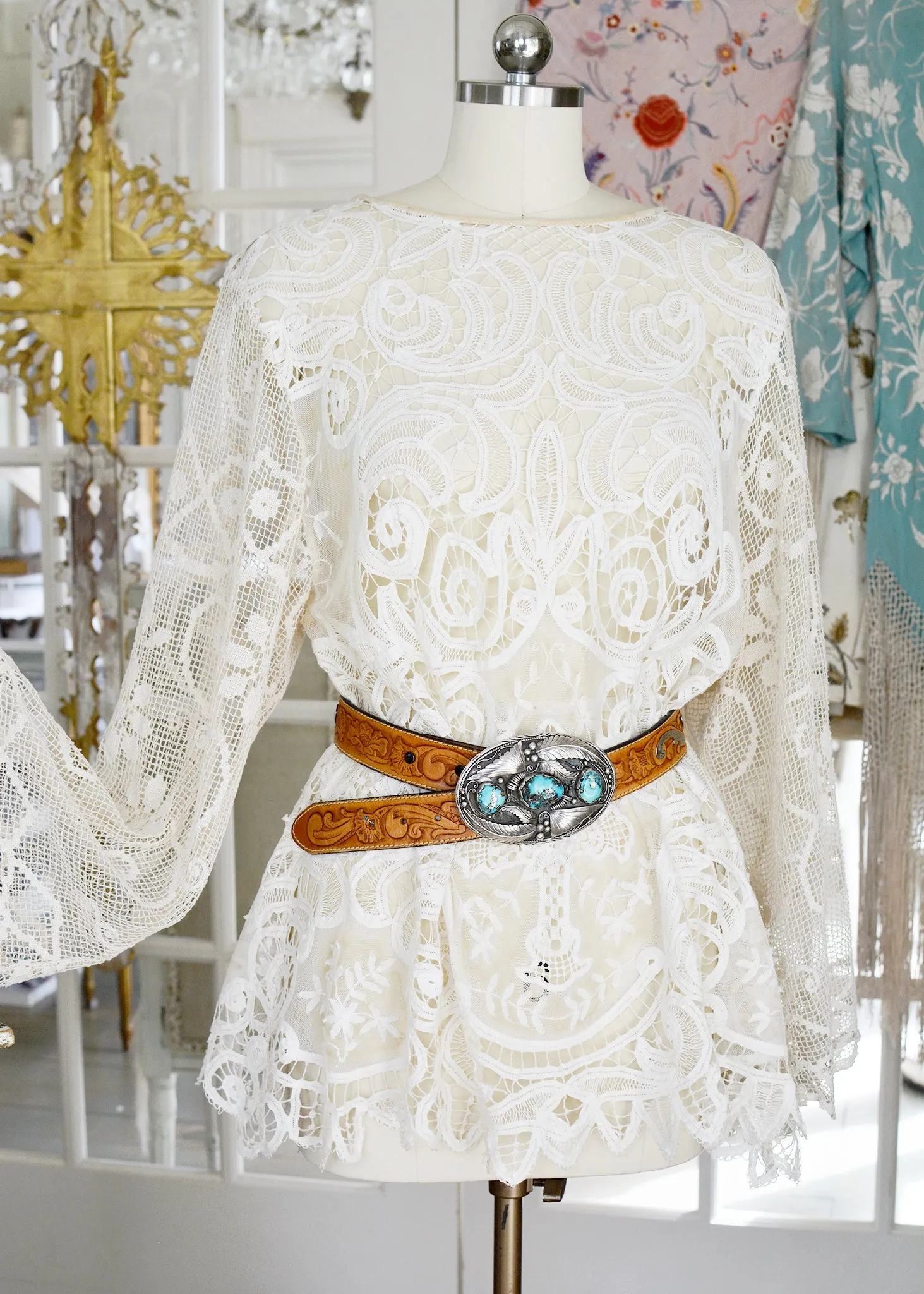 Iris Antique Creme French Normandy Battenberg Lace Tunic