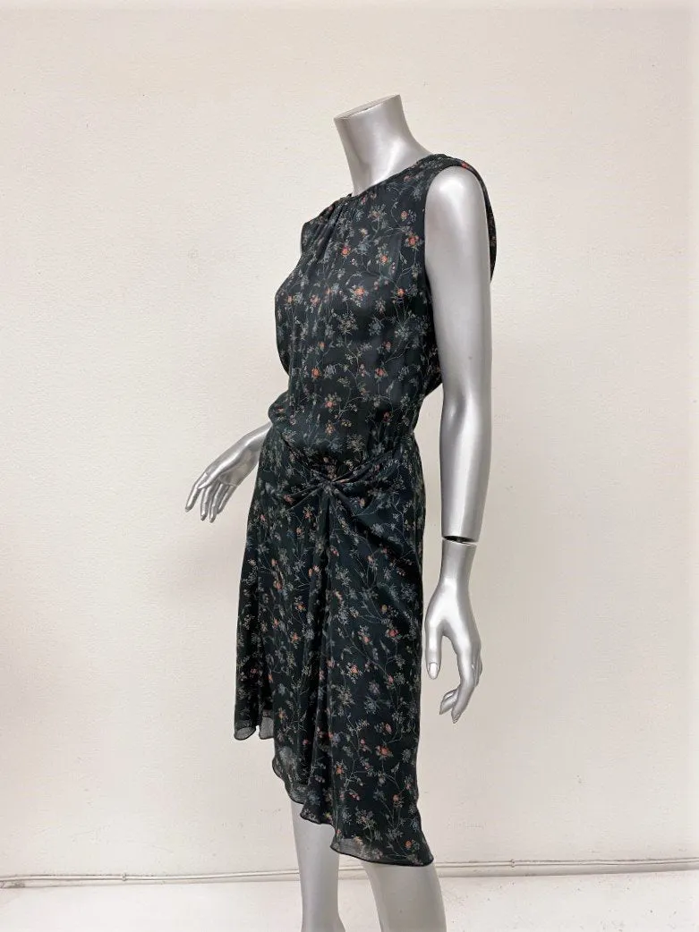 Isabel Marant Dress Taos Black Floral Print Stretch Silk Size 38 Open Back NEW