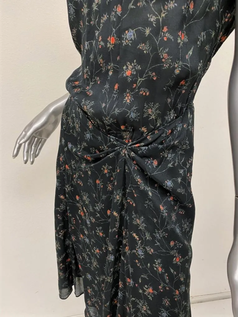 Isabel Marant Dress Taos Black Floral Print Stretch Silk Size 38 Open Back NEW