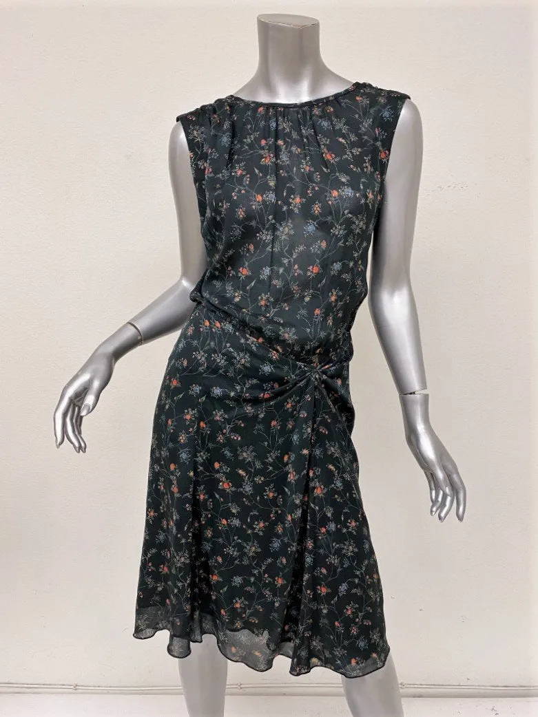 Isabel Marant Dress Taos Black Floral Print Stretch Silk Size 38 Open Back NEW
