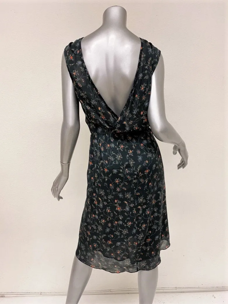 Isabel Marant Dress Taos Black Floral Print Stretch Silk Size 38 Open Back NEW