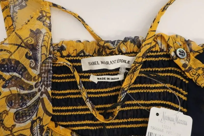 Isabel Marant Etoile Mini Dress Batson Yellow Tiered Floral Silk Size 34 NEW