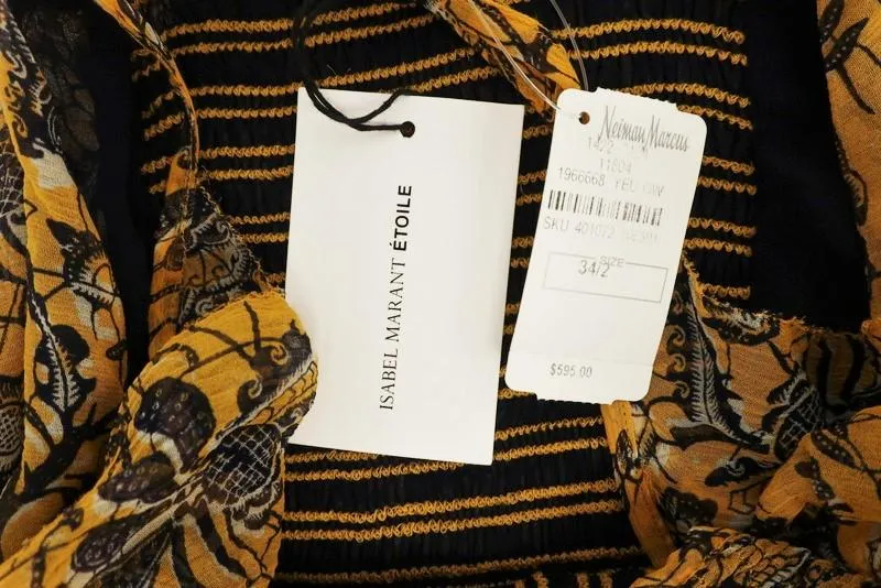 Isabel Marant Etoile Mini Dress Batson Yellow Tiered Floral Silk Size 34 NEW