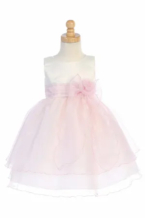 Ivory & Pink Satin Bodice Flower Girl Dress w/ Crystal Organza Skirt - BL244-IV-PNK