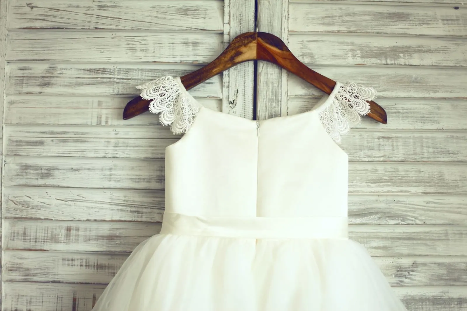 Ivory Lace Tulle Cap Sleeves Flower Girl Dress, Sash
