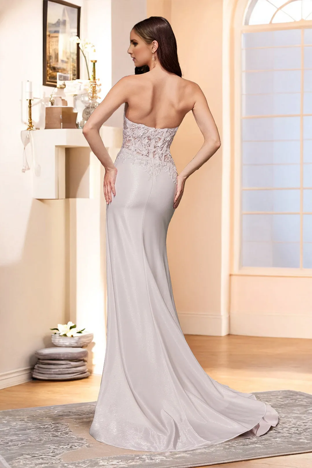 Ivory Sexy Strapless Floor Length Bridal Dress with High Slit