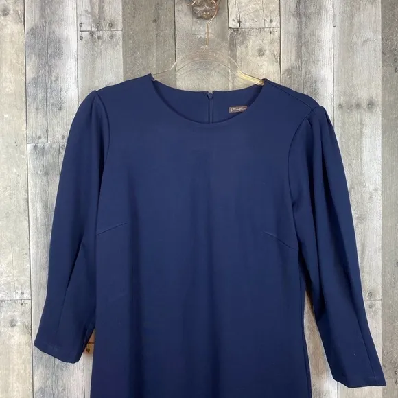 J. McLaughlin Navy Blue Puff Sleeve Sheath Dress Size Medium