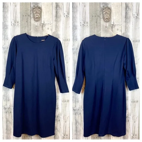 J. McLaughlin Navy Blue Puff Sleeve Sheath Dress Size Medium