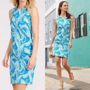 J. McLaughlin Belinda Sheath Sleeveless Dress in Watercolor Paisley Blue Size 14